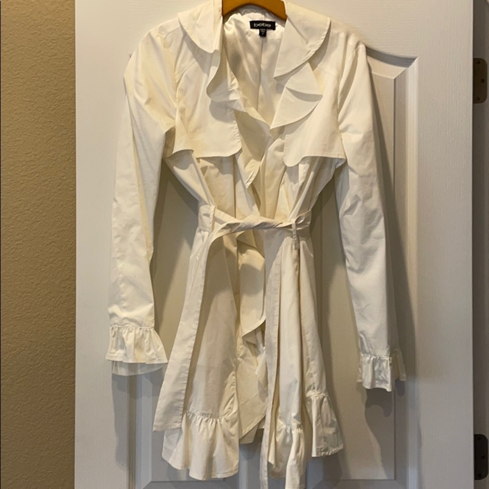 White ruffle trench coat